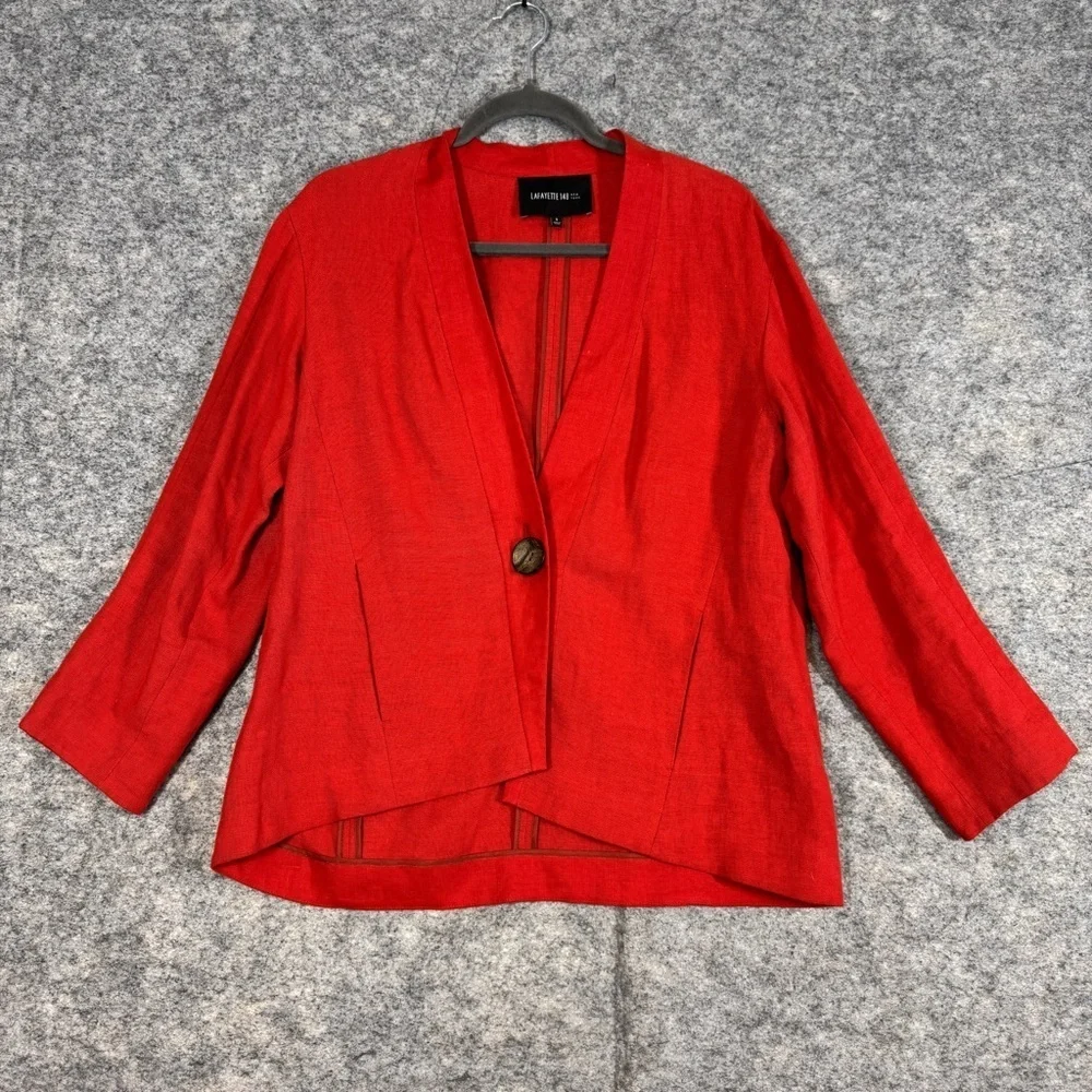 Lafayette 148 Red Linen Lagenlook One Button Blazer Jacket Lightweight  Size S - Picture 2 of 15